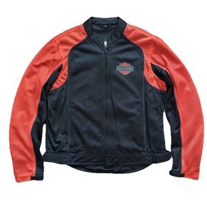 Harley Davidson Mesh Riding Jacket Mens L Black Orange Motorcycle RN 103819
